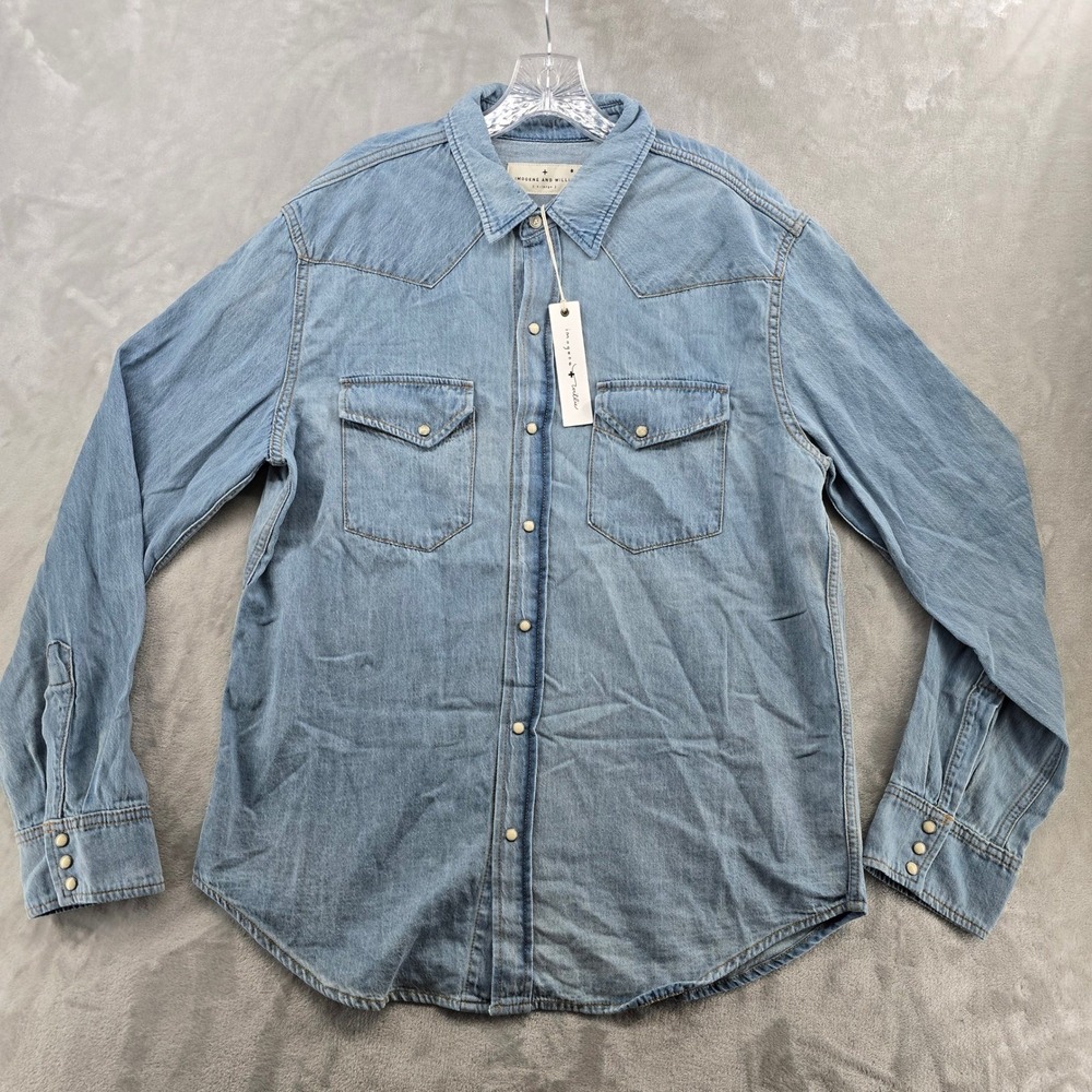Imogene and Willie Leo Washed Pearl Snap Shirt Mens XL Light Blue Denim Western